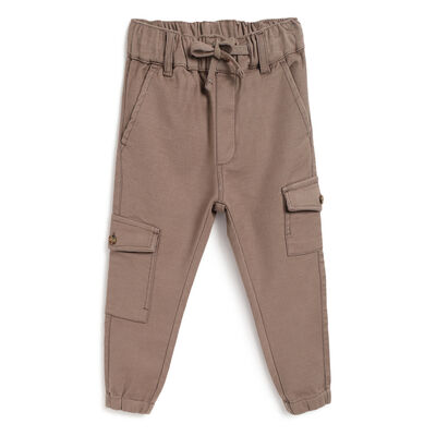 Boys Medium Brown Solid Long Trousers